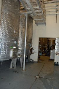 Wine processing tanks at winery